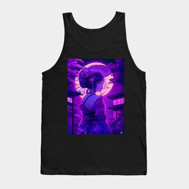 Purple neon Japanese girl Tank Top by Spaceboyishere